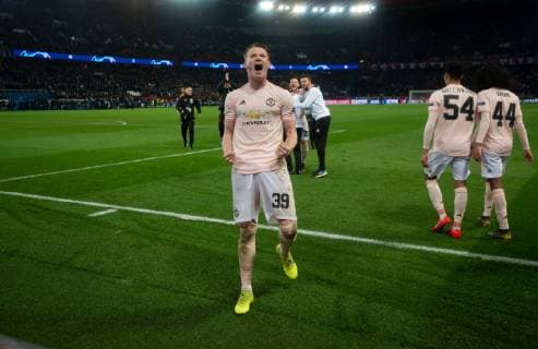 Paris Saint-Germain v Manchester United ManU UEFA Champions League Scott McTominay of Manchester United celebrates following the UEFA Champions League match at Parc des Princes, Paris Content Not Available For UK Newspapers Copyright: xRussellxHartx FIL-12959-0080
