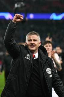 March 6, 2019 - Paris, ile de france, France - Manchester Head Coach, Ole Gunnar Solskjaer celebrate the win at the 8th final of the Champions league s match between Paris Saint-Germain (PSG) and Manchester United ManU (MAN U) at Parc des Princes Stadium on March 06, 2019 in Paris, France. Paris Saint-Germain v Manchester United - UEFA Champions League  - ZUMAn230 20190306_zaa_n230_390 Copyright: xJulienxMattiax