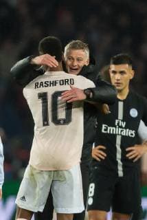 Paris, France, 06.03.2019, UEFA Champions League - 2018 19 Season, Round of 16, 2nd leg, Achtelfinale, Paris Saint-Germain - Manchester United ManU Marcus Rashford (MNU) und Trainer Ole Gunnar Solskjaer (MNU) iin Aktion ( DeFodi541
