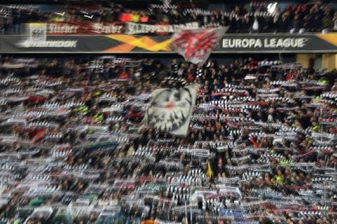 07.03.2019, xpsx, Fussball Europa League 1 8 Finale, Eintracht Frankfurt - Inter Mailand emspor, v.l. Fans Eintracht Frankfurt, Stimmung, Schals, (DFL DFB REGULATIONS PROHIBIT ANY USE OF PHOTOGRAPHS as IMAGE SEQUENCES and or QUASI-VIDEO) Frankfurt am Main