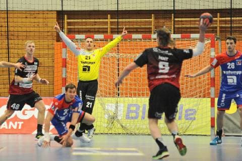 Vladimir Bozic (HBW Balingen-Weilstetten 21) im Tor Handball, Maenner, DKB , 2.Bundesliga, 09.03.2019, Foto:TBaur Eibner HBW Balingen-Weilstetten vs. HSG Nordhorn-Lingen Balingen Copyright: xEIBNER TobiasxBaurx EP_TBR