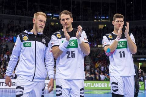 Düsseldorf, Deutschland 09. März 2019: Handball DHB Männer Laenderspiel - 18 19 - Deutschland vs. Schweiz v.li. Matthias Musche (Deutschland SC Magdeburg), Kai Häfner Haefner (Deutschland TSV Hannover), Sebastian Heymann (Deutschland Frisch Auf Goeppingen) Düsseldorf ISS Dome Nordrhein-Westfalen Deutschland