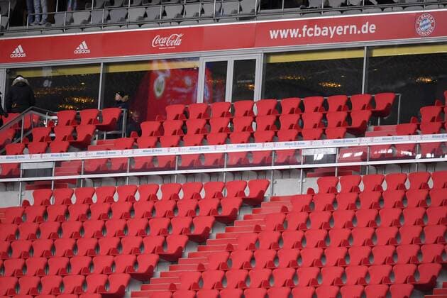 09.03.2019, Fussball 1. Bundesliga 2018 2019, 25. Spieltag, FC Bayern München - VfL Wolfsburg, in der Allianz-Arena München. Leere Sitze auf der Haupttribüne.