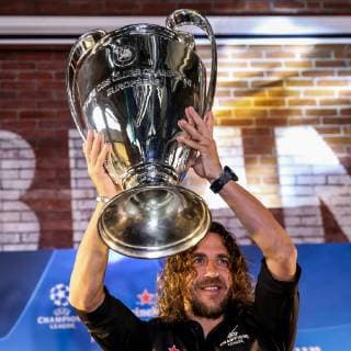 March 11, 2019 - Jakarta, Indonesia - Carles Puyol lifts the UEFA Cup trophy during UEFA Champions League Trophy Tour in Jakarta on March 11, 2019 in Jakarta, Indonesia. UEFA Champions League Trophy Tour Presented By Heineken - Jakarta  - ZUMAn230 20190311_zaa_n230_165 Copyright: xAndrewxGalx