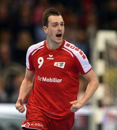 Handball-Länderspiel in Düsseldorf: Deutschland - Schweiz 09.03.2019. Jubel Marvin Lier (Schweiz).