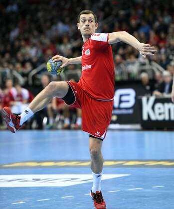 Handball-Länderspiel in Düsseldorf: Deutschland - Schweiz 09.03.2019. Marvin Lier (Schweiz) Aktion Siebenmeter.