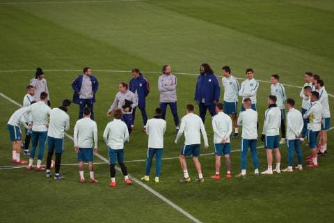 Atletico Madrid players pictured together during the training session at the Allianz Stadium, Turin, Italy. Picture date 11th March 2019. Picture credit should read: Jonathan Moscrop Sportimage EDITORIAL USE ONLY. No use with unauthorised audio, video, data, fixture lists, club league logos or live services. Online in-match use limited to 120 images, no video emulation. No use in betting, games or single club league player publications. ADPB8853.JPG