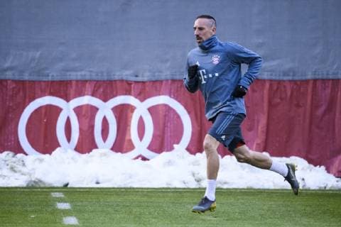 12.03.2019, xkvx, Fussball UEFA Champions League, FC Bayern Muenchen - FC Liverpool - Pressekonferenz und Training emspor, v.l. Franck Ribery (FCB - FC Bayern Muenchen) (DFL DFB REGULATIONS PROHIBIT ANY USE OF PHOTOGRAPHS as IMAGE SEQUENCES and or QUASI-VIDEO) Muenchen