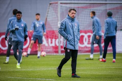 Trainer Niko Kovac (FC Bayern Muenchen) unzufrieden und im Hintergrund David Alaba (FC Bayern Muenchen) GER, Fussball, UEFA Champions League, Abschlusstraining FC Bayern Muenchen, 12.03.2019 Muenchen Copyright: xTomxWellerx xEibner-Pressefotox EP_eer