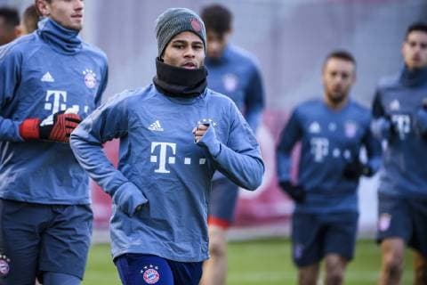 12.03.2019, xkvx, Fussball UEFA Champions League, FC Bayern Muenchen - FC Liverpool - Pressekonferenz und Training emspor, v.l. Serge Gnabry (FCB - FC Bayern Muenchen) (DFL DFB REGULATIONS PROHIBIT ANY USE OF PHOTOGRAPHS as IMAGE SEQUENCES and or QUASI-VIDEO) Muenchen