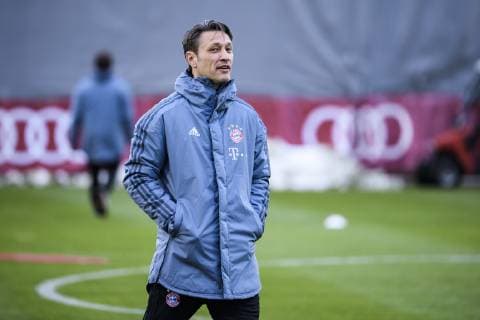 12.03.2019, xkvx, Fussball UEFA Champions League, FC Bayern Muenchen - FC Liverpool - Pressekonferenz und Training emspor, v.l. Trainer Niko Kovac (FCB - FC Bayern Muenchen) im Gespraech mit Uli Koehler von Sky News (DFL DFB REGULATIONS PROHIBIT ANY USE OF PHOTOGRAPHS as IMAGE SEQUENCES and or QUASI-VIDEO) Muenchen