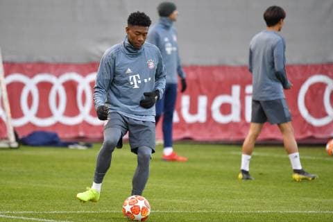 David ALABA (Bayern Muenchen) am Ball, Aktion. Abschlusstraining FC Bayern Muenchen vor dem Champions League Achtelfinale FC Bayern Muenchen - FC Liverpool. Fussball,am 12.03.2019.