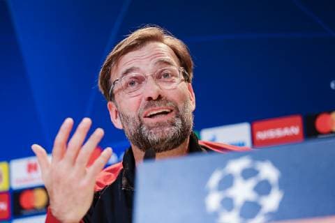 Trainer Juergen Klopp (FC Liverpool) lachend bei der Pressekonferenz gestikuliert GER, Fussball, UEFA Champions League, Pressekonferen FC Liverpool, 12.03.2019 Muenchen Copyright: xTomxWellerx xEibner-Pressefotox EP_eer