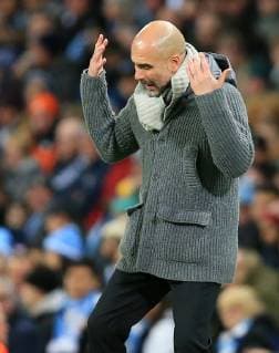 12th March 2019, Etihad Stadium, Manchester, England; UEFA Champions League football, round of 16, 2nd leg, Manchester City versus FC Schalke; Manchester City manager Pep Guardiola reacts with frustration  ActionPlus12114035 DavidxBlunsden