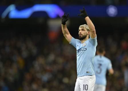 Manchester, United Kingdom, 12.03.2019, UEFA Champions League - 2018 19 Season, Round of 16 Second Leg, Manchester City - FC Schalke 04, Sergio Aguero (Manchester City) celebrates after scoring his first goal ( DeFodi056