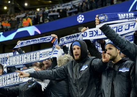 Manchester, United Kingdom, 12.03.2019, UEFA Champions League - 2018 19 Season, Round of 16 Second Leg, Manchester City - FC Schalke 04, FC Schalke 04 fans ( DeFodi056