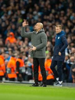 Manchester City v FC Schalke 04 UEFA Champions League Manchester City manager Pep Guardiola instructs his players during the UEFA Champions League match at the Etihad Stadium, Manchester Content Not Available For UK Newspapers Copyright: xRussellxHartx FIL-12984-0029