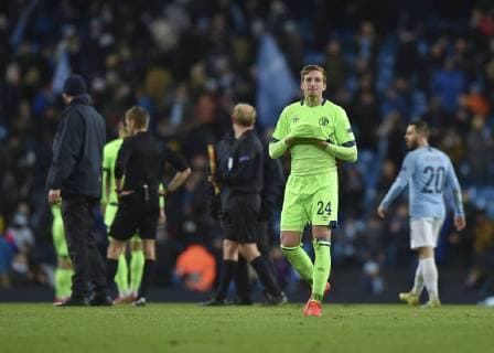 Manchester, United Kingdom, 12.03.2019, UEFA Champions League - 2018 19 Season, Round of 16 Second Leg, Manchester City - FC Schalke 04, Bastian Oczipka (FC Schalke 04) looks dejected ( DeFodi056