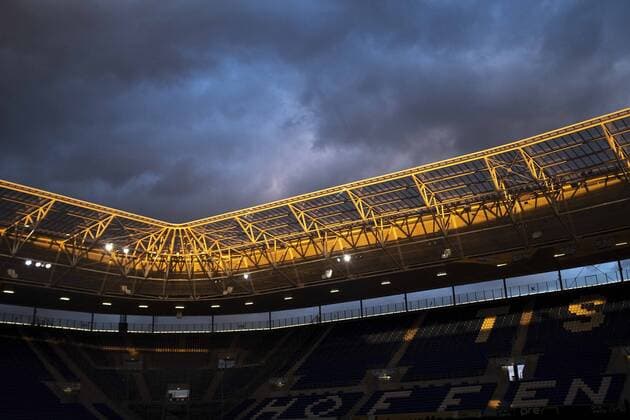 Feature, das Stadion von Sinsheim, Prezero-Arena, Fussballstadion, Innenansicht, Abend, Abendstimmung, Himmel, dunkle Wolken, Fussball 1.Bundesliga, 25.Spieltag, TSG 1899 Hoffenheim (1899) - 1. FC Nuernberg (N) 2:1, am 10.03.2019 in Sinsheim Deutschland. DFL regulations prohibit any use of photographs as image sequences and or quasi-video Â