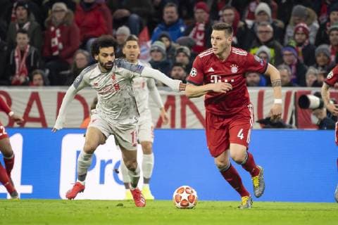 12.03.2019, xkvx, Fussball UEFA Champions League, FC Bayern Muenchen - FC Liverpool - Pressekonferenz und Training emspor, v.l. Mohamed Salah (FC Liverpool), Niklas Suele (FCB - FC Bayern Muenchen) (DFL DFB REGULATIONS PROHIBIT ANY USE OF PHOTOGRAPHS as IMAGE SEQUENCES and or QUASI-VIDEO) Muenchen