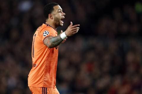 Memphis Depay of Olympique Lyonnais during the UEFA Champions League round of 16 match between FC Barcelona Barca and Olympique Lyonnais at Camp Nou on March 13, 2019 in Barcelona, Spain UEFA Champions League 2018 2019 xVIxVIxImagesx xMauricexvanxSteenxIVx 13897766