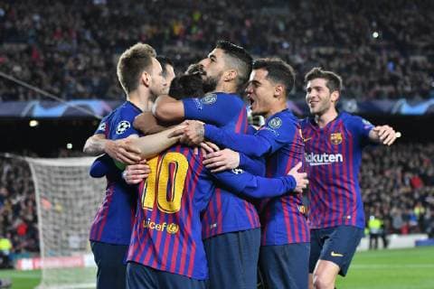 Players of FC Barcelona Barca celebrating a goal during the champion league football match, between FC Barcelona and Olympique Lyon on March 13, 2019 at Camp Nou stadium in Barcelona, Spain Cordon Press