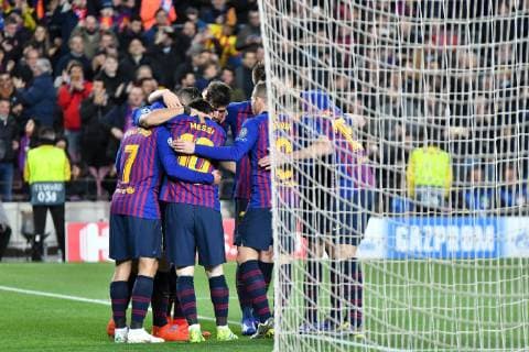 Players of FC Barcelona Barca celebrating a goal during the champion league football match, between FC Barcelona and Olympique Lyon on March 13, 2019 at Camp Nou stadium in Barcelona, Spain Cordon Press