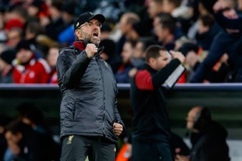 Deutschland, Muenchen 13.03.2019, UEFA Champions League - 2018 19 Season, Round of 16, Second leg, FC Bayern Muenchen- Liverpool FC, Trainer Juergen Klopp (LFC) bejubelt das Tor zum 0:1 durch Sadio Mane (LFC) ( DeFodi048