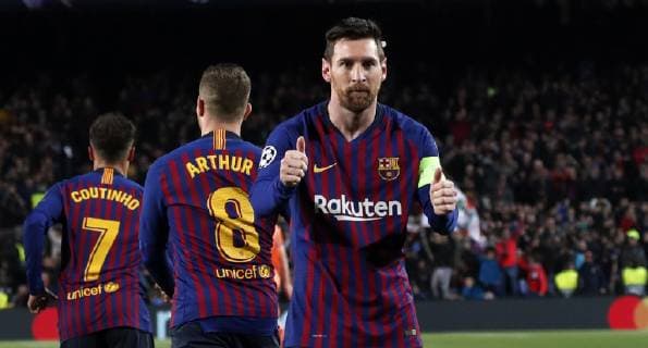 Barcelona, Spain, 13.03.2019, UEFA Champions League - 2018 19 Season, Round of 16 Second Leg, FC Barcelona Barca - Olympique Lyonnais, Lionel Messi (BAR) celebrates after scoring his team s first goal ( DeFodi540
