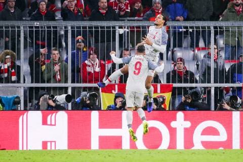 Virgil van Dijk (FC Liverpool) jubelt nach seinem Tor zum 1:2 mit Roberto Firmino (FC Liverpool) GER, Fussball, UEFA Champions League, FC Bayern Muenchen - FC Liverpool, 13.03.2019 Muenchen Copyright: xTomxWellerx xEibner-Pressefotox EP_eer