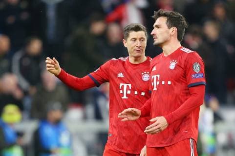 SOCCER - CL, Bayern vs Liverpool MUNICH,GERMANY,13.MAR.19 - SOCCER - UEFA Champions League, round of 16, FC Bayern Muenchen vs Liverpool FC. Image shows Robert Lewandowski and Mats Hummels (Bayern). GEPAxpictures xThomasxBachun