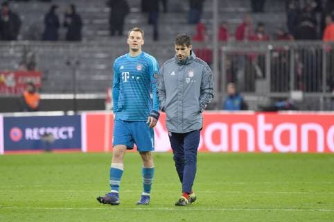 Fussball, Herren, Saison 2018 2019, Champions League (Achtelfinale, Rückspiel), FC Bayern München - FC Liverpool, v. l. Torwart Manuel Neuer (Bayern München), Javi Martinez (Bayern München), Enttäuschung nach Abpfiff, 13.03. 2019, Copyright: xMatthiasxKochx