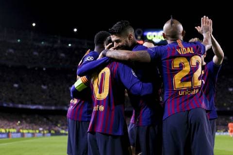 Barcelona x Lyon BARCELONA, CA - 13.03.2019: BARCELONA X LYON - Celebration of the third goal of Barcelona, marked by Messi during the match between Barcelona and Lyon held at the Camp Nou in Barcelona, CA. The match is the second qualifying round of the UEFA Champions League 2018 19 Round of 16. (Photo: Marco Galvão Fotoarena) x1697759x  MarcoxGalvão