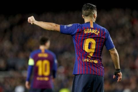 Barcelona x Lyon BARCELONA, CA - 13.03.2019: BARCELONA X LYON - Suaréz and Messi during the match between Barcelona and Lyon held at the Camp Nou in Barcelona, CA. The match is the second qualifying round of the UEFA Champions League 2018 19 Round of 16. (Photo: Marco Galvão Fotoarena) x1697773x  MarcoxGalvão