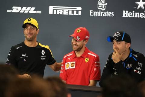 14th March 2019, Melbourne Grand Prix Circuit, Melbourne, Australia; Melbourne Formula One Grand Prix, Arrivals and press conference PK Pressekonferenz Renault F1 Team, Daniel Ricciardo, Scuderia Ferrari, Sebastian Vettel and ROKiT Williams Racing, Robert Kubica  ActionPlus12114569 Octane