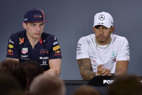 HAMILTON Lewis F1 Team Mercedes AMG mit VERSTAPPEN Max Red Bull F1 GP Australien 2019 Pressekonferenz am 14. 03. 2019 in Melbourne