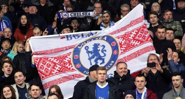 Fans of Chelsea FC hold a banner on the stands during the UEFA Europa League Round of 16 2nd leg game against FC Dynamo Kyiv at the NSC Olimpiyskiy, Kyiv, capital of Ukraine, March 14, 2019. Ukrinform. Dynamo faces Chelsea in UEL Round of 16 2nd leg in Kyiv  Copyright: xPavlo_Bagmutx