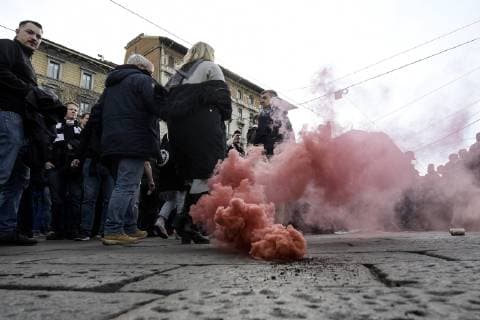IPP20190314 Football - soccer: UEFA Europa League 2018 2019, Inter Mailand - Eintracht Frankfurt, foto IPP Mario Romano Milano 14 3 2019 Tifosi dell Eintracht Frankfurt per le vie di Milano (Verwendung nur in Deutschland - GERMANY ONLY) *** IPP20190314 Football soccer UEFA Europa League 2018 2019 Inter Milan Eintracht Frankfurt photo IPP Mario Romano Milano 14 3 2019 Tifosi dell Eintracht Frankfurt per le vie di Milano use only in Germany GERMANY ONLY 