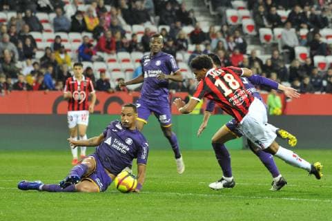 Ihsan Sacko (OGC Nice) - Christopher Julien (Toulouse FC) FOOTBALL : OGC Nice vs Toulouse FC - Ligue 1 conforama - Nice - 15 03 2019 NorbertScanella Panoramic 