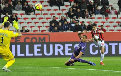 Youcef Atal (OGC Nice) Christopher Julien (Toulouse FC) - Mauro Goicoechea (Toulouse FC) FOOTBALL : OGC Nice vs Toulouse FC - Ligue 1 conforama - Nice - 15 03 2019 NorbertScanella Panoramic 