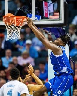Duke Blue Devils forward Zion Williamson (1) during the ACC College Basketball Tournament game between the Duke Blue Devils and the North Carolina Tar Heels at the Spectrum Center on Friday March 15, 2019 in Charlotte, NC. CSM NCAA College League USA Basketball 2019: Duke vs North Carolina MAR 15 - ZUMAc04_ 20190315_zaf_c04_282 Copyright: xJacobxKupfermanx