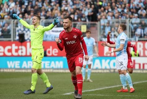 Deutschland, Würzburg, Flyeralarm Arena, 16.03.2019, Fussball - 3. Liga - FC Wuerzbuger Kickers - TSV 1860 Muenchen Bild: Torjubel des Torschützen zum 1:0, Orhan Ademi (Wuerzburger Kickers, 19) DFL - DFB REGULATIONS PROHIBIT ANY USE OF PHOTOGRAPHS AS IMAGE SEQUENCES AND OR QUASI-VIDEO. *** Germany Würzburg Flyeralarm Arena 16 03 2019 Soccer 3 League FC Wuerzbuger Kickers TSV 1860 Munich picture goal celebration of 1 0 Orhan Ademi Wuerzburger Kickers 19 DFL DFB REGULATIONS PROHIBIT ANY USE OF PHOTOGRAPHS AS IMAGE SEQUENCES AND OR QUASI VIDEO Copyright: HMBxMedia xHeikoxBecker
