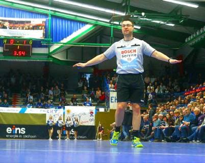 Schiedsrichter Steven Heine (Wendeburg) Handball 2.Liga 2018 19 EHV Aue - VfL Lübeck-Schwartau 26:27 am 16.3.2019 EHV Aue - VfL Lübeck-Schwartau
