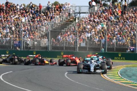 17th March 2019, Melbourne Grand Prix Circuit, Melbourne, Australia; Melbourne Formula One Grand Prix, race day; Mercedes AMG Petronas Motorsport, Valtteri Bottas leads into turn one after Lewis Hamilton started on pole  ActionPlus12116110 Octane