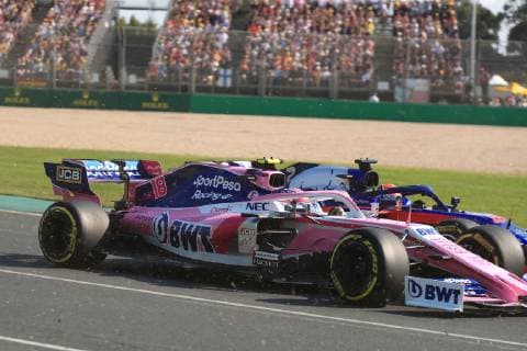 17th March 2019, Melbourne Grand Prix Circuit, Melbourne, Australia; Melbourne Formula One Grand Prix, race day; SportPesa Racing Point, Lance Stroll and Scuderia Toro Rosso, Daniil Kvyat battle together on lap 1  ActionPlus12116117 Octane