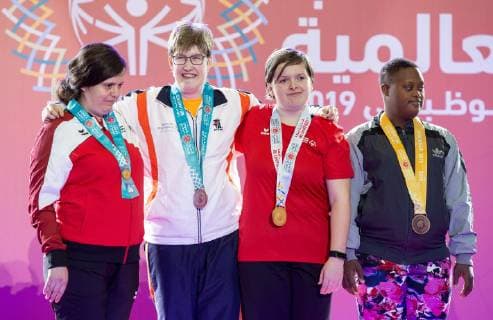 SPECIAL OLYMPICS - World Summer Games 2019 ABU DHABI,UNITED ARAB EMIRATES,17.MAR.19 - SPECIAL OLYMPICS - World Summer Games 2019, judo. Image shows Silvana Krdzic (AUT) and athletes. Keyword: medals. GEPAxpictures xHaraldxSteiner
