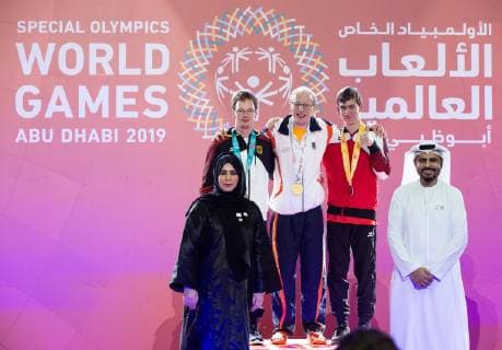SPECIAL OLYMPICS - World Summer Games 2019 ABU DHABI,UNITED ARAB EMIRATES,17.MAR.19 - SPECIAL OLYMPICS - World Summer Games 2019, judo. Image shows Sebastian Zamecnik (AUT) and athletes. Keyword: medals. GEPAxpictures xHaraldxSteiner