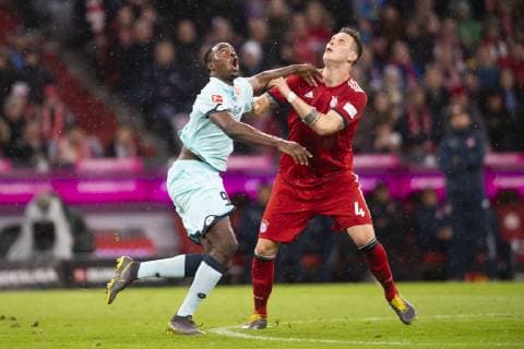 FC Bayern Muenchen vs. 1.FSV Mainz 05, Allianz Arena Muenchen. 17.03.2019 Im Bild: Jean-Philippe Mateta, Niklas Suele Â *** FC Bayern Munich vs. 1 FSV Mainz 05 Allianz Arena Munich 17 03 2019 Im Bild Jean Philippe Mateta Niklas Suele Â