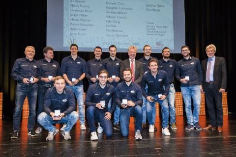 Bietigheim, Deutschland 17. Maerz 2019: Sportlerehrung des Jahres 2018 - SG BBM Bietigheim Mannschaft des Jahres 2018 - Ehrung der Stadt Bietigheim-Bissingen Bietigheim-Bissingen Egetrans Arena Baden-Württemberg Deutschland