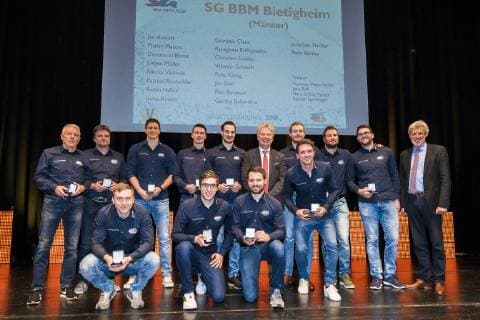 Bietigheim, Deutschland 17. Maerz 2019: Sportlerehrung des Jahres 2018 - SG BBM Bietigheim Mannschaft des Jahres 2018 - Ehrung der Stadt Bietigheim-Bissingen Bietigheim-Bissingen Egetrans Arena Baden-Württemberg Deutschland